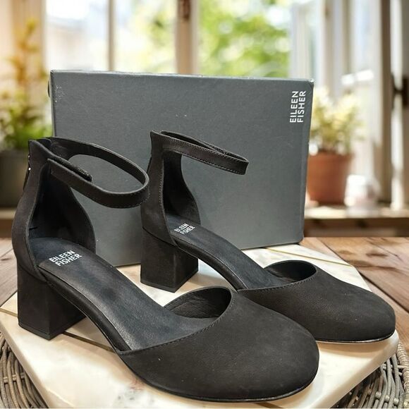 EILEEN FISHER Indi Tumbled Nubuck Pump Closed Toe Ankle Strap Size 8.5 - Picture 4 of 15